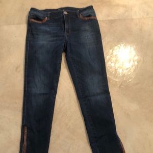 White House Black Market Jeans, skimmers, leather trim, size 8